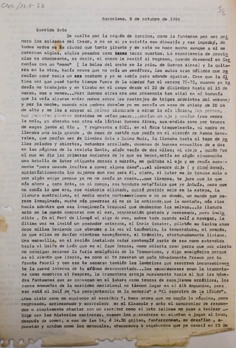 Carta de Marcel a Beto en 1984