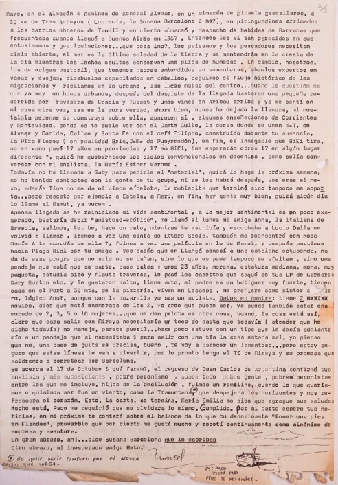 Carta de Marcel a Beto en 1984